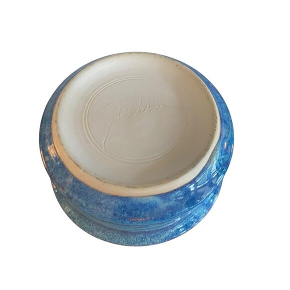 Clarksville Pottery Drip Glaze Bowl 6.5 Inch W Blue Signed Fuelau Stoneware - Picture 10 of 10